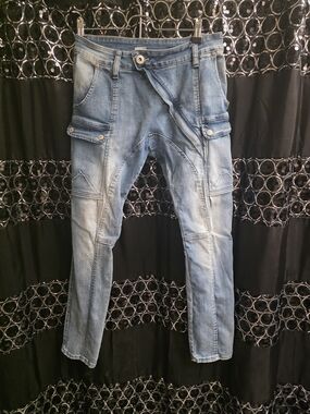 Skinny Women's Light Blue Denim Jeans with Cargo Pockets